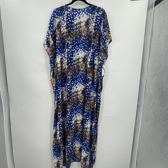 Rubber Ducky Women's Blue Gold White Abstract Tie Dye Kaftan Dress One Size - Picture 5 of 5